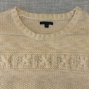 American Eagle Outfitters Women's Beige Cable-Knit Crewneck Sweater Size L